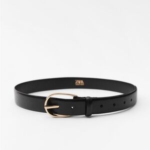 Zara Leather Black Belt with Gold Buckle